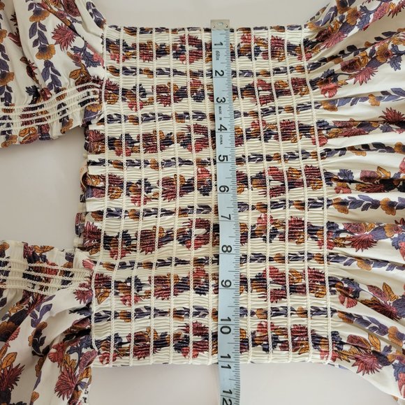 Tory Burch Wonderland Vine Smocked Floral Cotton Maxi Dress Size S/P Navy Orange - Picture 4 of 12